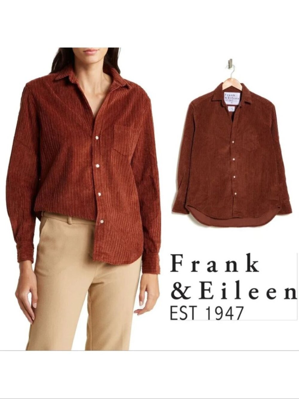 Frank & Eileen SHIRT SIZE XS Button-Up Relaxed Corduroy Toffee Brown NEW $268
